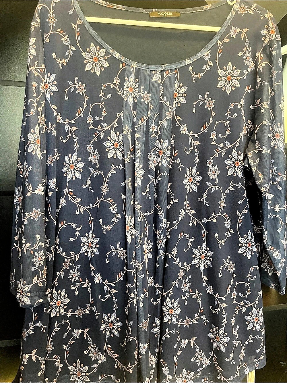 Valolia Women's 3/4 Sleeve Tunic Tops Casual Loose Fit Floral Blouses Mesh